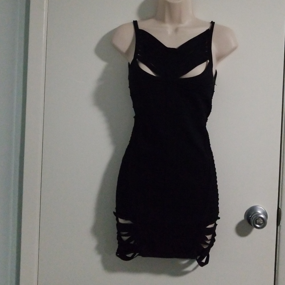 Strappy body con black dress